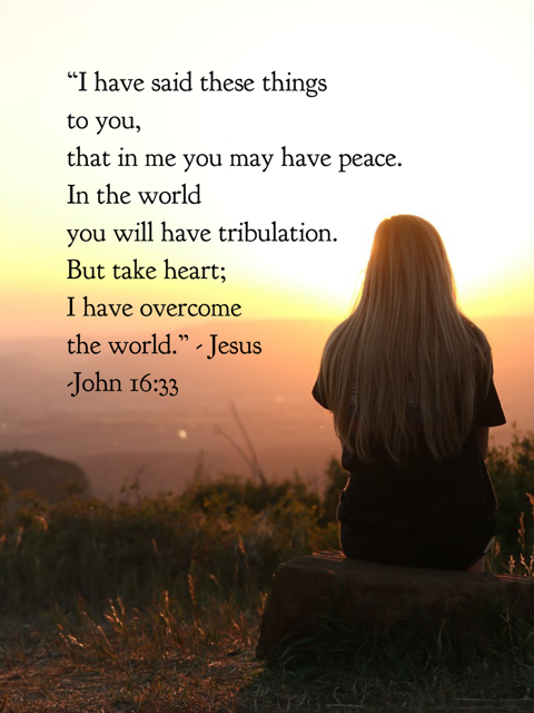 In the world you will have tribulation. But take heart; I have overcome the world. John 16:33